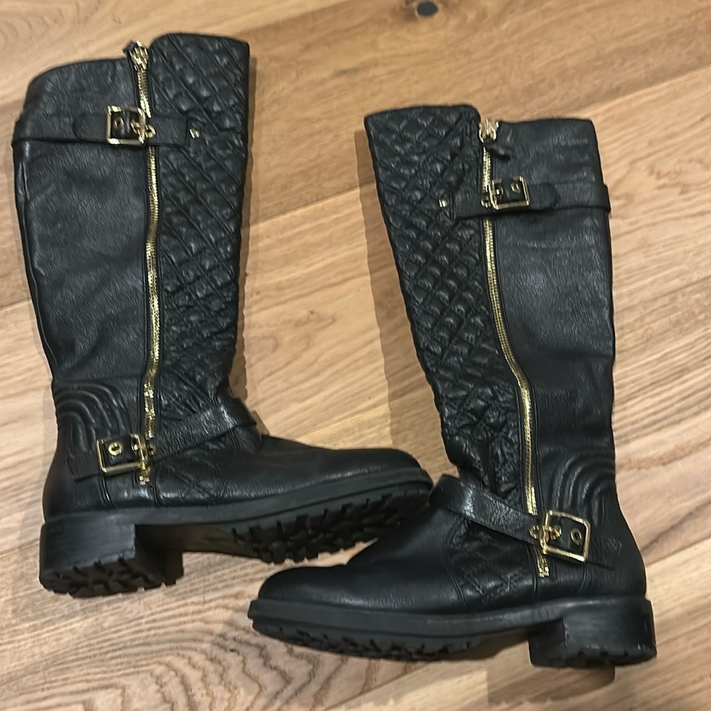 Gold and black leather pu boots